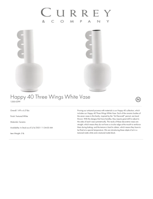 Currey And Company Happy 40 Three Wings Vase White New Arrivals 6 Currey And Company Happy 40 Three Wings Vase White New Arrivals