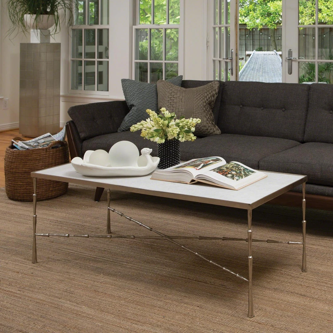 Global Views New Arrivals Spike Cocktail Table Antique Nickel White Marble 4 Global Views New Arrivals Spike Cocktail Table Antique Nickel White Marble