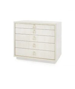 Bungalow 5 New Arrivals Parker Large 5 Drawer Chest Silver Lacquered Grasscloth