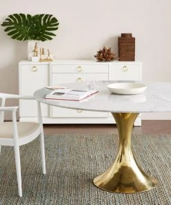 Bungalow 5 New Arrivals Stockholm Round Dining Table Brass And White Marble