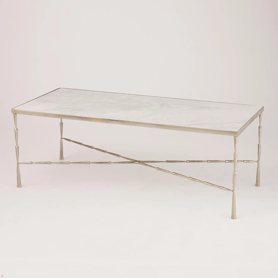 Global Views New Arrivals Spike Cocktail Table Antique Nickel White Marble 3 Global Views New Arrivals Spike Cocktail Table Antique Nickel White Marble