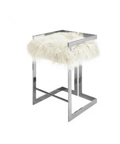 Worlds Away New Arrivals Emmett Counter Stool Nickel And White Mongolian Fur