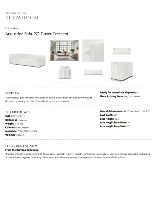 Four Hands Augustine Sofa Dover Crescent 11 Four Hands Augustine Sofa Dover Crescent