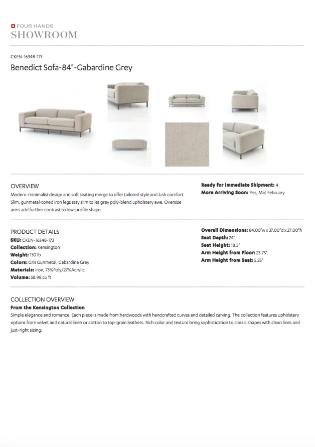 Four Hands New Arrivals Benedict Sofa Gabardine Grey 10 Four Hands New Arrivals Benedict Sofa Gabardine Grey