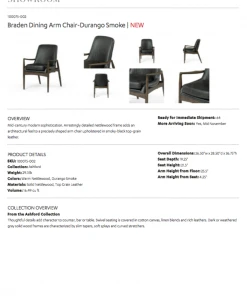 Four Hands New Arrivals Braden Dining Arm Chair Durango Smoke Leather