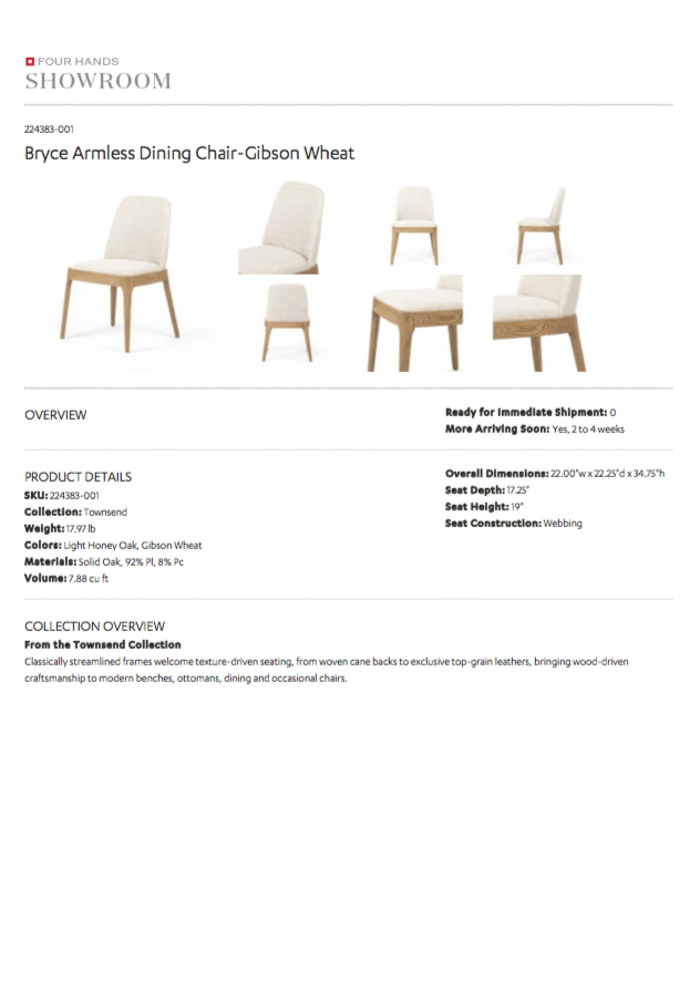 Four Hands Bryce Armless Dining Chair Gibson Wheat 11 Four Hands Bryce Armless Dining Chair Gibson Wheat