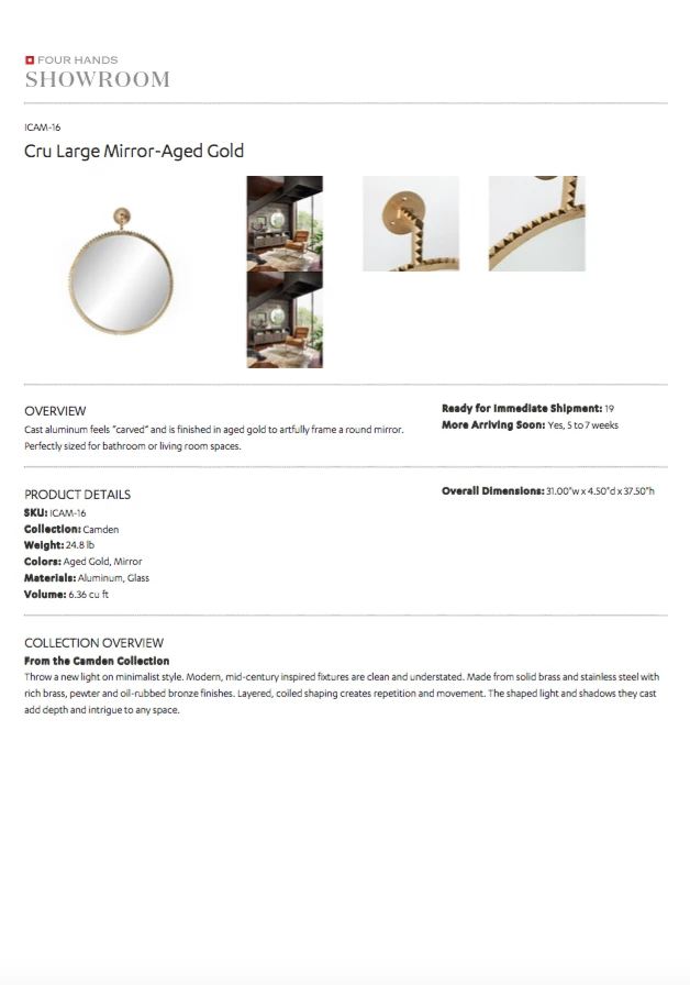 Four Hands Cru Mirror Large Aged Gold New Arrivals 7 Four Hands Cru Mirror Large Aged Gold New Arrivals