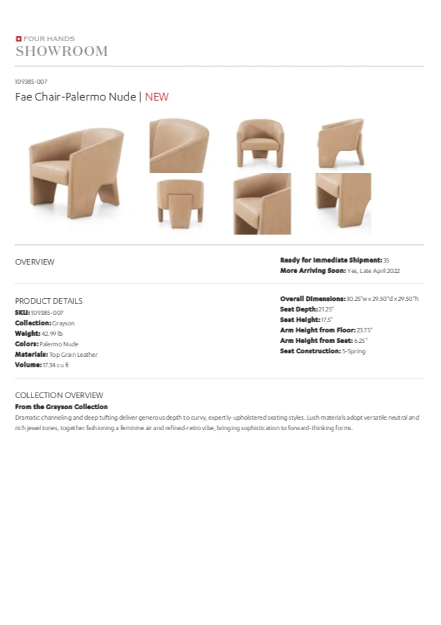 Four Hands Fae Chair Palermo Nude 13 Four Hands Fae Chair Palermo Nude