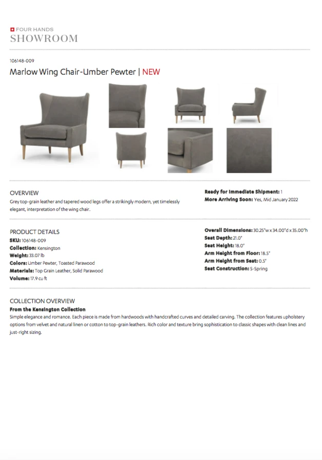 Four Hands Marlow Wing Chair Umber Pewter Leather New Arrivals 10 Four Hands Marlow Wing Chair Umber Pewter Leather New Arrivals