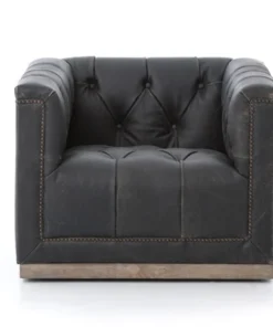 Four Hands Maxx Swivel Chair Destroyed Black