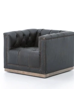 Four Hands Maxx Swivel Chair Destroyed Black