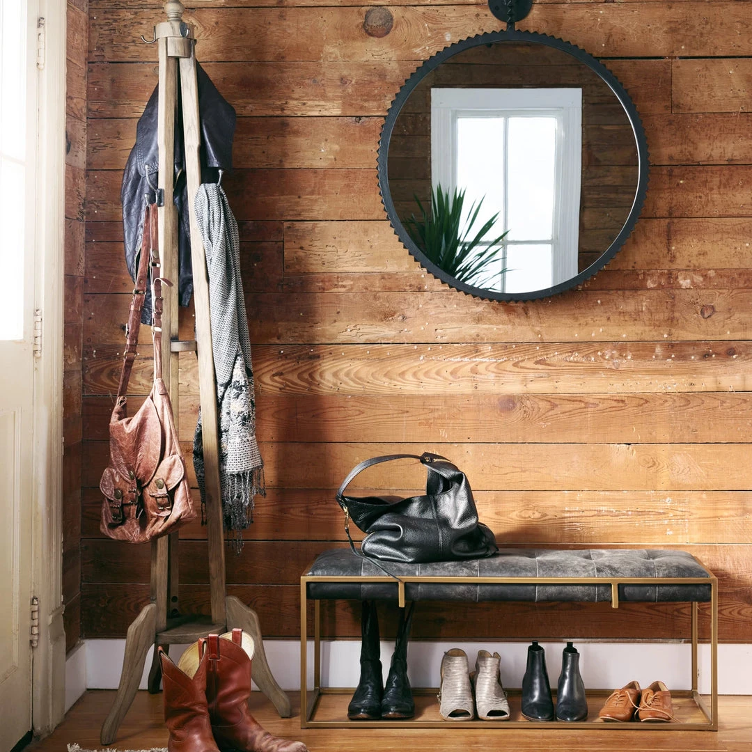 Four Hands New Arrivals Oxford Bench Ebony Leather 4 Four Hands New Arrivals Oxford Bench Ebony Leather