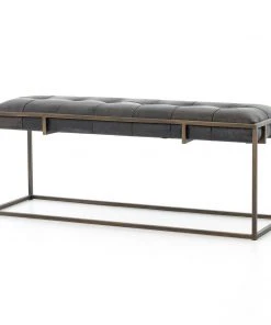 Four Hands New Arrivals Oxford Bench Ebony Leather