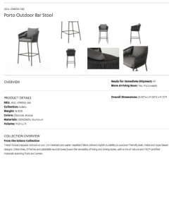 Four Hands Porto Outdoor Bar Stool Charcoal 35 Four Hands Porto Outdoor Bar Stool Charcoal