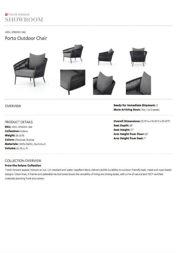 Four Hands New Arrivals Porto Outdoor Chair Charcoal 11 Four Hands New Arrivals Porto Outdoor Chair Charcoal