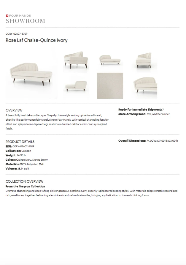 Four Hands New Arrivals Rose Chaise Left Arm Four Hands New Arrivals Rose Chaise Left Arm