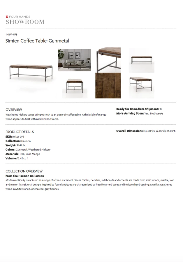 Four Hands Simien Coffee Table Gunmetal New Arrivals Four Hands Simien Coffee Table Gunmetal New Arrivals