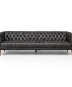 Four Hands Williams Extra Long Leather Sofa Washed Ebony