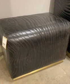 Global Views Forest Ottoman Charcoal Leather