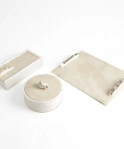 Global Views Alabaster Box And Tray Set With Rock Finial New Arrivals
