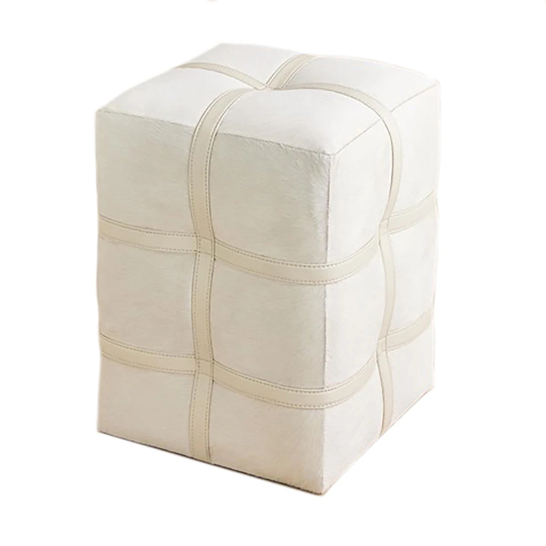 Global Views Belted Pouf Ivory Hair On Hide Global Views Belted Pouf Ivory Hair On Hide