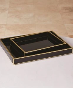 Global Views New Arrivals Bevelled Black Glass Tray Set