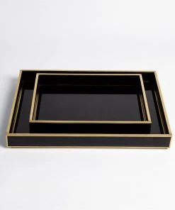 Global Views New Arrivals Bevelled Black Glass Tray Set
