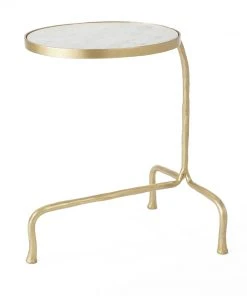 Global Views Cantilever Table Brass With White Marble Top