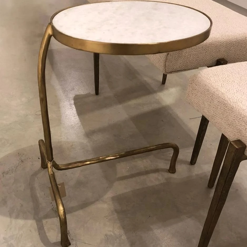Global Views Cantilever Table Brass With White Marble Top Global Views Cantilever Table Brass With White Marble Top