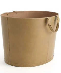 Global Views Oval Leather Putty Bucket Oversized New Arrivals