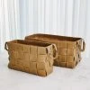 Global Views Soft Woven Leather Baskets Putty Set Of Two 1 Global Views Soft Woven Leather Baskets Putty Set Of Two