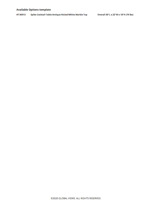 Global Views New Arrivals Spike Cocktail Table Antique Nickel White Marble 7 Global Views New Arrivals Spike Cocktail Table Antique Nickel White Marble