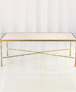 Global Views Spike Cocktail Table Antique Brass White Marble
