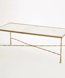 Global Views Spike Cocktail Table Antique Brass White Marble