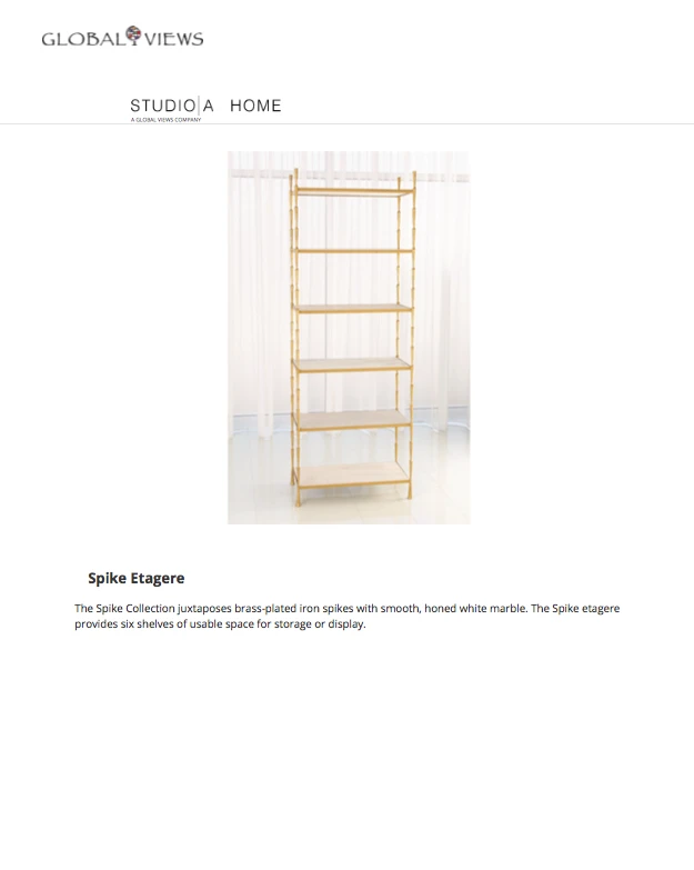 Global Views Spike Etagere Antique Brass And White Marble 5 Global Views Spike Etagere Antique Brass And White Marble
