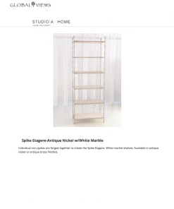 Global Views Spike Etagere Antique Nickel And White Marble