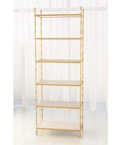 Global Views Spike Etagere Antique Brass And White Marble