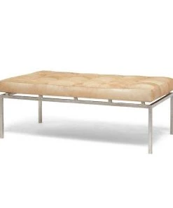 Made Goods New Arrivals Benjamin Ottoman Beige Hair On Hide With Silver Base