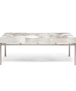 Made Goods Benjamin Ottoman Gray Hair On Hide With Silver Base