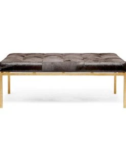 Made Goods Benjamin Ottoman Brown Hair On Hide With Gold Base