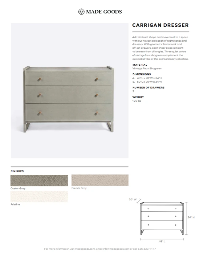 Made Goods Carrigan 60" Dresser French Gray Vintage Faux Shagreen 9 Made Goods Carrigan 60" Dresser French Gray Vintage Faux Shagreen