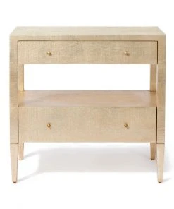 Made Goods Conrad Double Nightstand Champagne Faux Raffia
