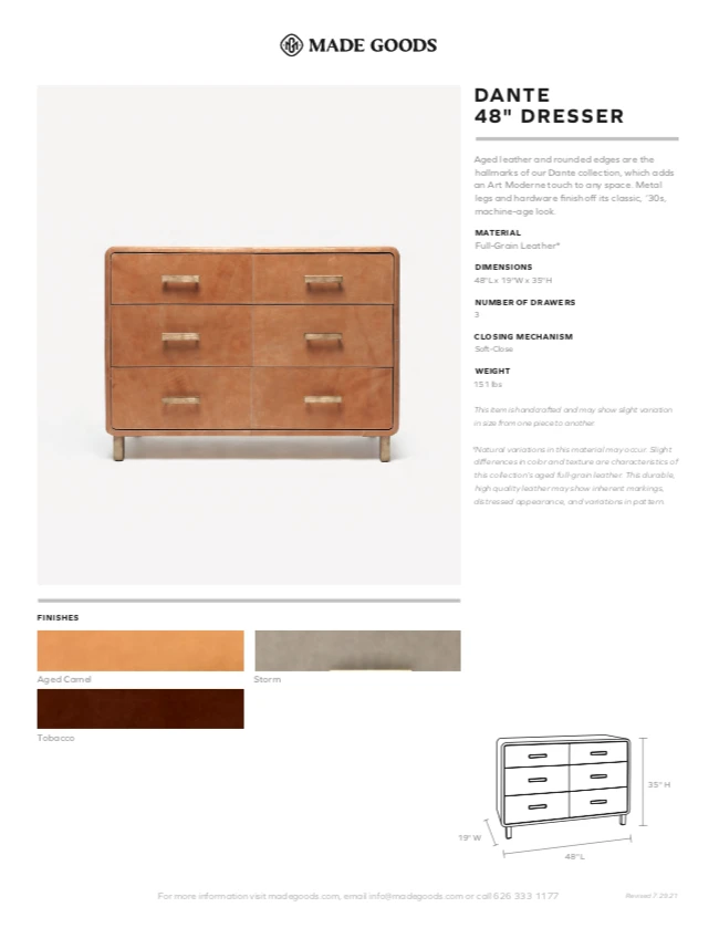 Made Goods Dante 48" Dresser Tobacco New Arrivals 5 Made Goods Dante 48" Dresser Tobacco New Arrivals