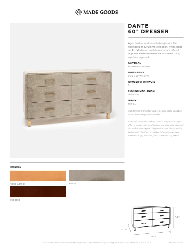 Made Goods Dante 60" Dresser Tobacco New Arrivals 5 Made Goods Dante 60" Dresser Tobacco New Arrivals