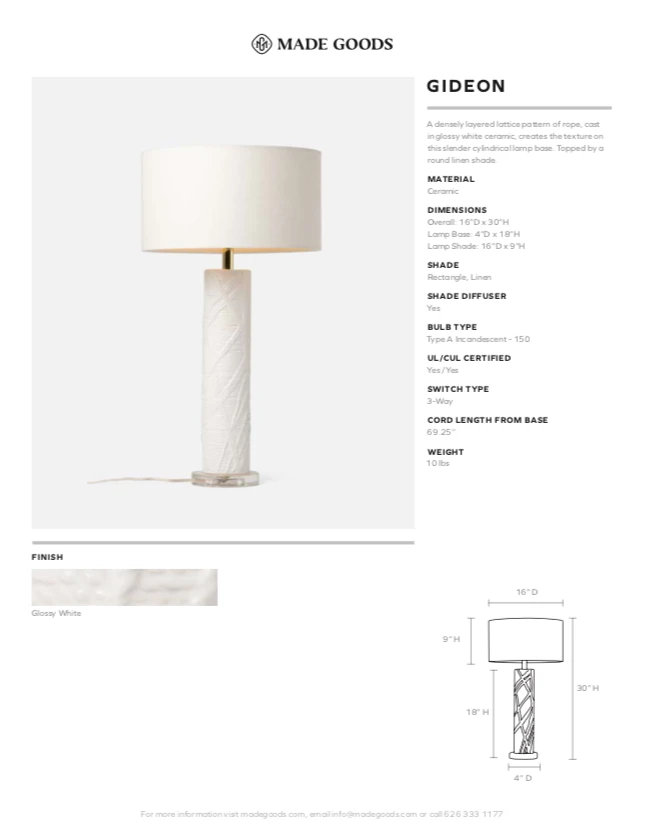 Made Goods Gideon Lamp Glossy White New Arrivals 7 Made Goods Gideon Lamp Glossy White New Arrivals