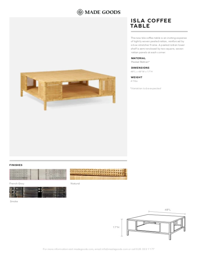 Made Goods Isla Coffee Table French Gray Rattan 4 Made Goods Isla Coffee Table French Gray Rattan