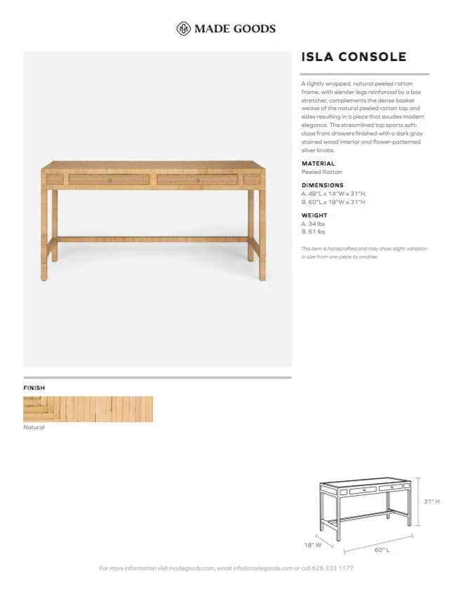 Made Goods New Arrivals Isla Console 48" Natural Peeled Rattan 6 Made Goods New Arrivals Isla Console 48" Natural Peeled Rattan