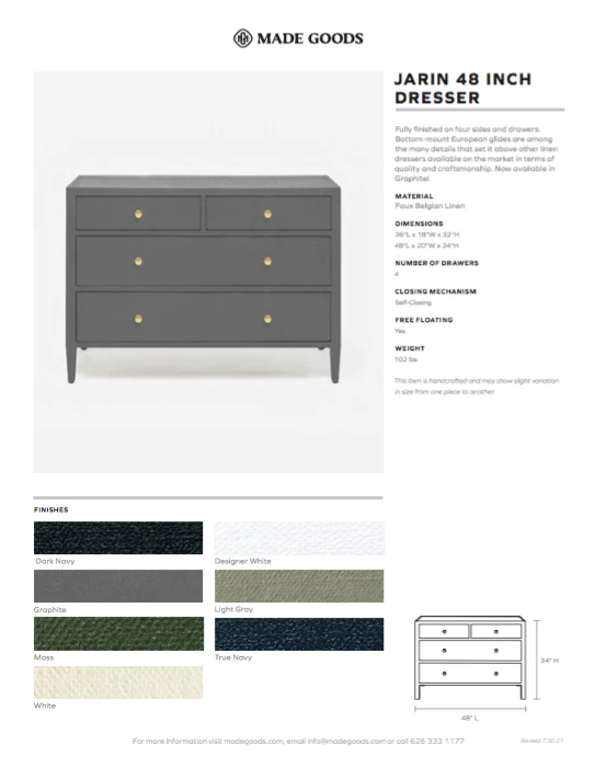 Made Goods New Arrivals Jarin 48" Dresser Graphite Faux Belgian Linen 4 Made Goods New Arrivals Jarin 48" Dresser Graphite Faux Belgian Linen