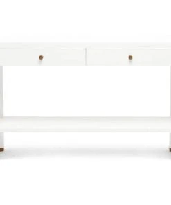 Made Goods Jarin Narrow Console Designer White Faux Belgian Linen