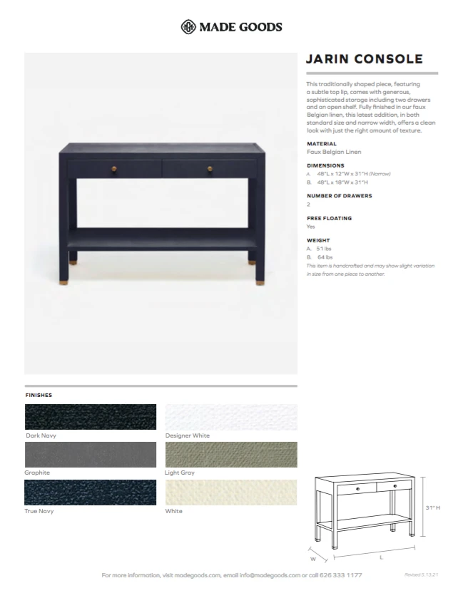 Made Goods Jarin Console Graphite Faux Belgian Linen Standard And Narrow 5 Made Goods Jarin Console Graphite Faux Belgian Linen Standard And Narrow